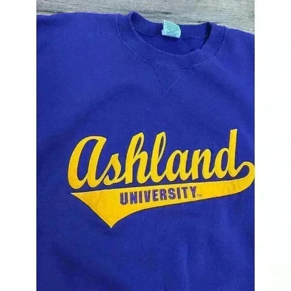 Vtg 90's Ashland University Embroidered Sweatshirt Purple Russell Athletics M - Picture 2 of 13